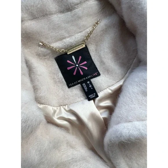 Isaac Mizrahi Wrap Long Coat with Notched Collar & Pockets OYSTER NWOT SIZE M - Picture 6 of 12